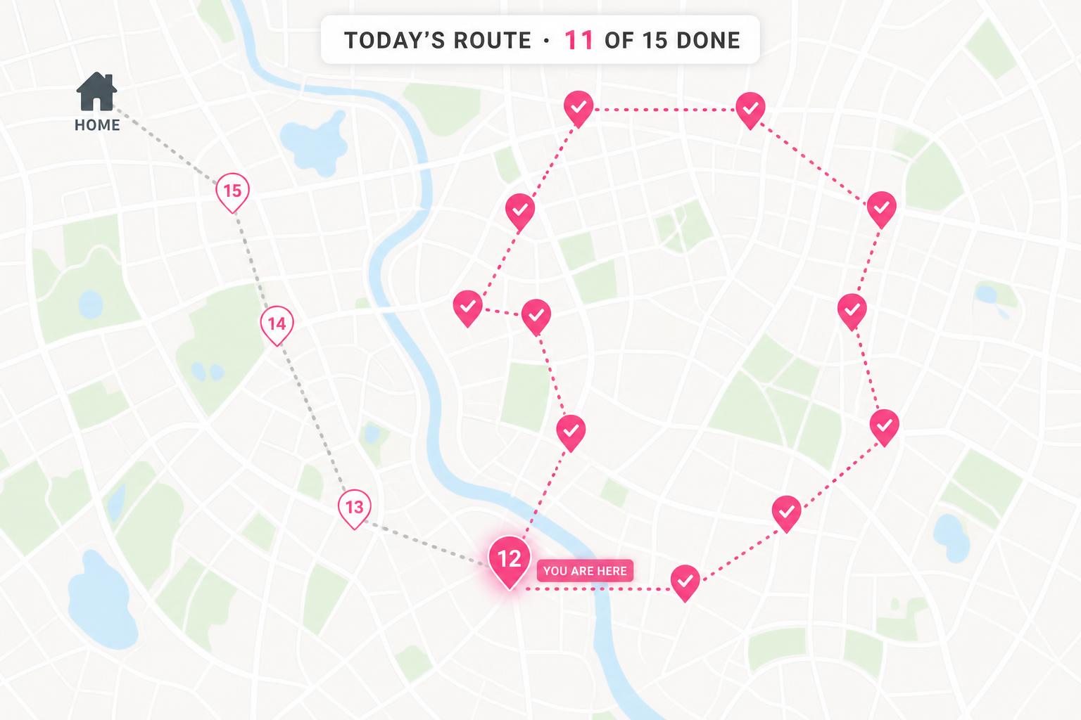 Preview of a 15-store daily route on a map